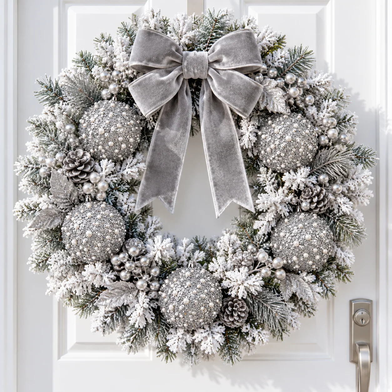 Luxury Silver Sequin & Pearl Christmas Ball Ornaments – 6-Piece Set 4