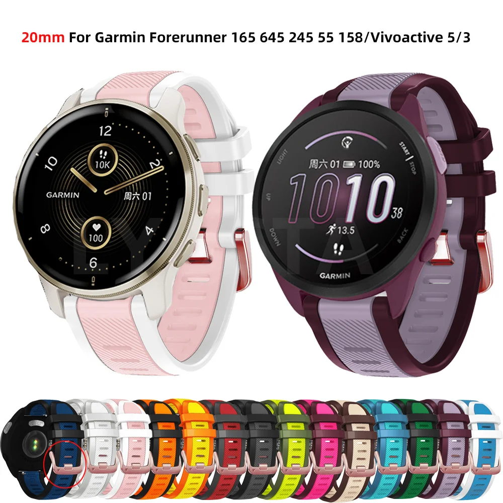 20mm Silicone Replacement Smartwatch Wrist Straps For Garmin Forerunner 165 55 Vivoactive 5 3 Venu 2 plus/SQ2 Bracelet Watchband