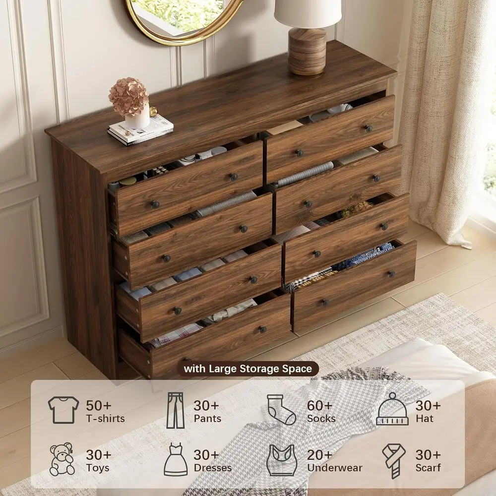 寝室用大容量木製収納引き出し、ブラウン