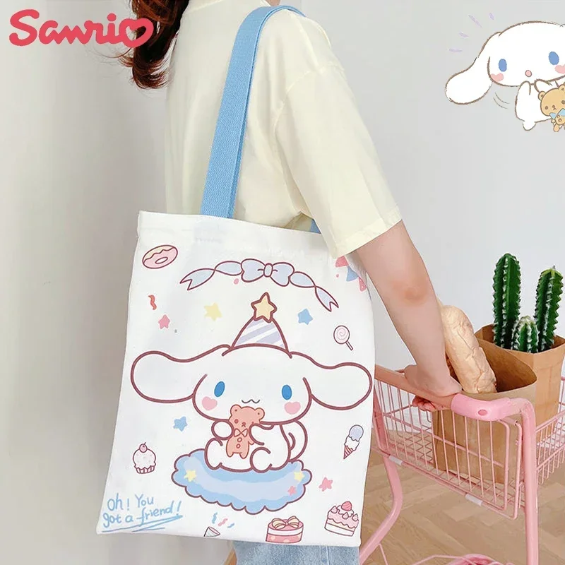 Borse a tracolla carine Kawaii Cinnamoroll Anime Harajuku Stampa tela Borsa impermeabile Borse portaoggetti per borse per la spesa per cartoni