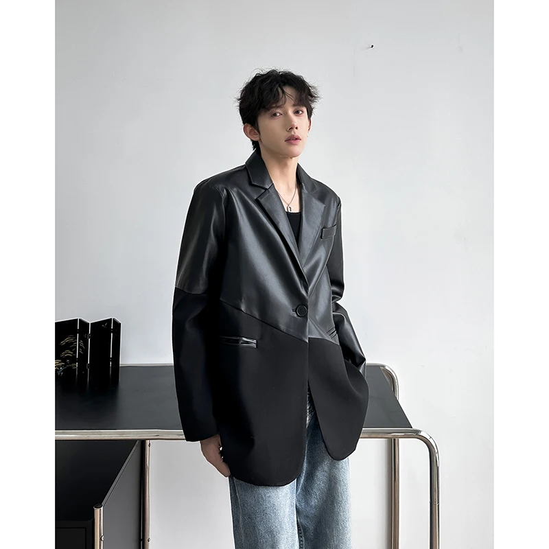 

Мужской кожаный пиджак в стиле американского ретро с лоскутным дизайном, модный повседневный жакет Cleanfit, верхняя одежда