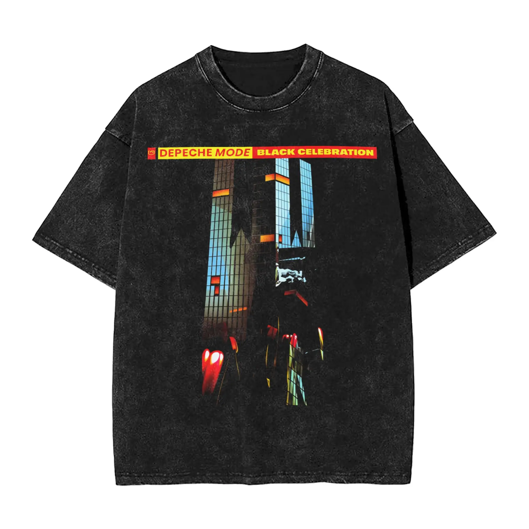 Depeche Mode Black Celebration Washed T-Shirt Male  Vintage Cotton T Shirts Summer Popular Tees Custom DIY Oversized Tops