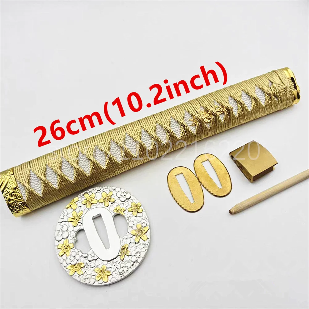 Nice Gold Japan Sword Parts 26cm Tsuka Handle Alloy Tsuba Handguard Guard Brass Habaki Seppa For Japanese Samurai Katana Fitting