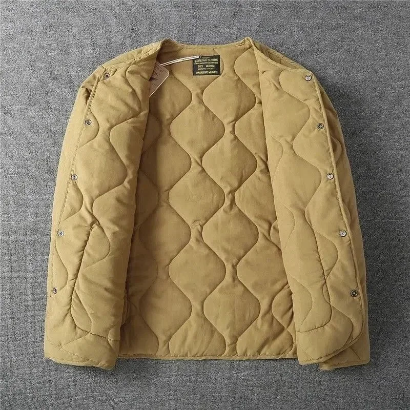 Collarless M65 Inner Lining Cotton Jacket Men Retro Quilted Outdoor Hunting Coat Ultra-Light Casual Solid Warm Padded Clothes