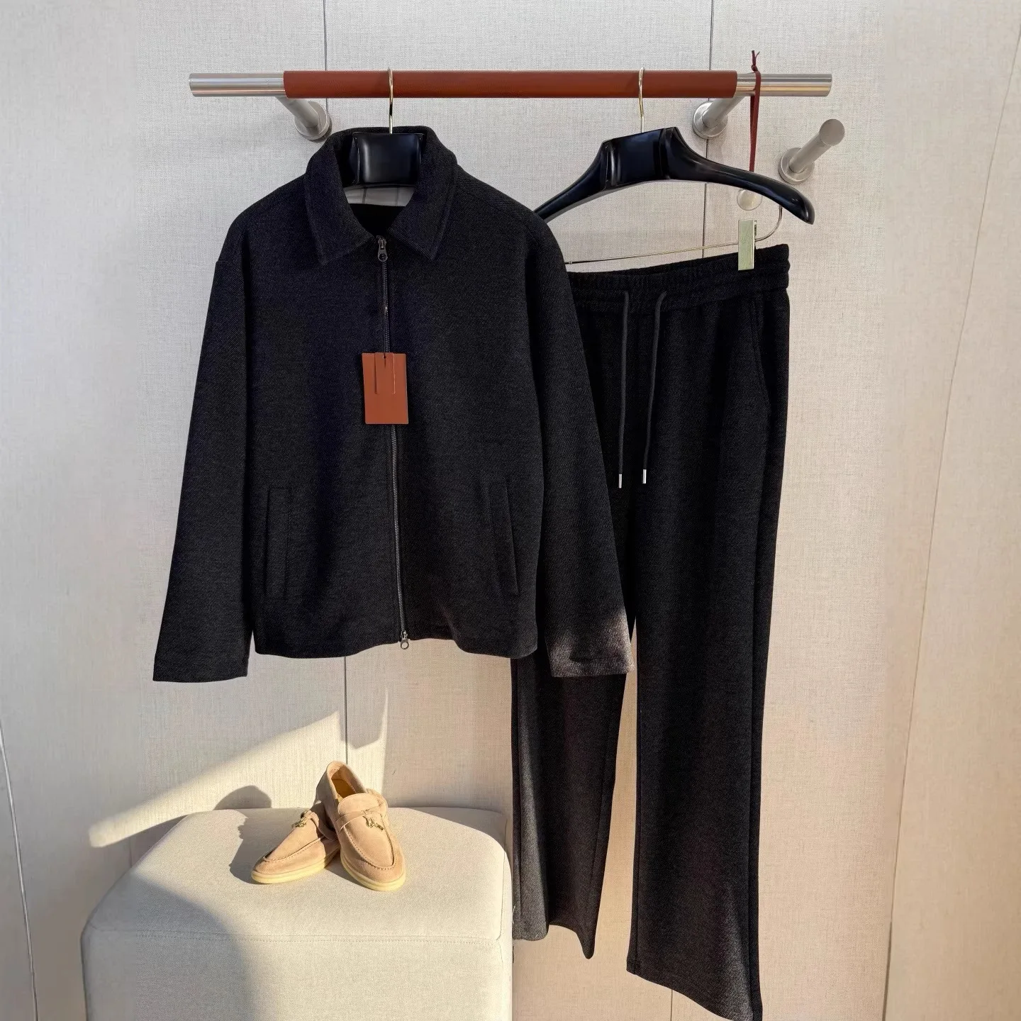 

Мужской спортивный костюм LP LORO: модный комплект с воротником на молнии, повседневный, осенний, из других материалов, 100%