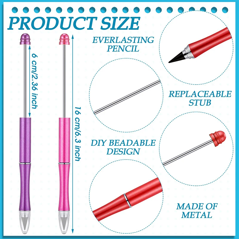 12Pcs Diy Beaded Pencil No Ink Continuous Writing Pencil Metal Pencil Stationary And School Supplies