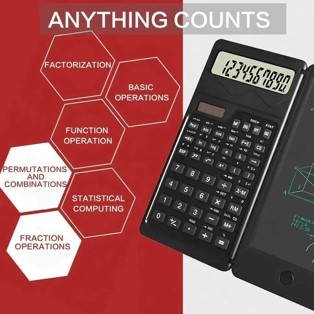 LCD Screen Scientific Calculator Foldable Design Solar Energy Foldable Calculator 12 Digits Display Erase Button Lock