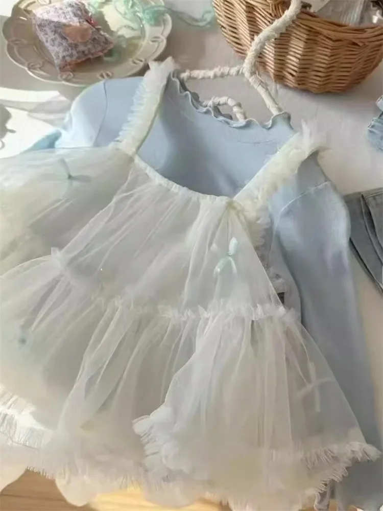 

Korean Sle Sweet Girl's Set Spring 2025 New Denim Strap Base irt Skirt Boting irt And Denim Pants Women's Faion