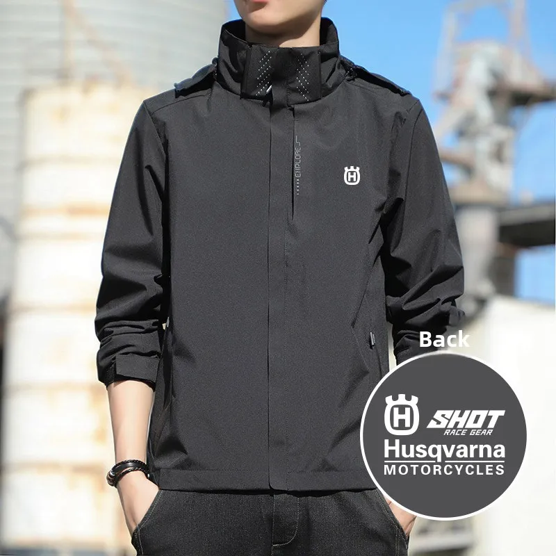 

Husqvarna Men's Off-Road Motorcycle Riding Jaet Hooded Windbreaker Coat Loose Fit Youthful Polyester Fiber Summer Outerwear