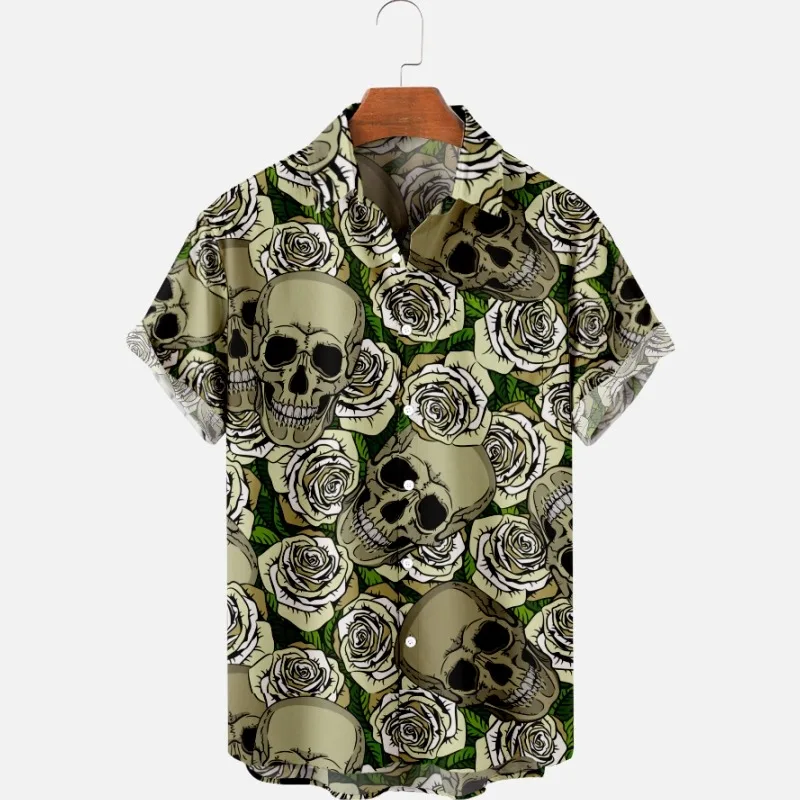 

Men's Fashion Summer T-Shirts Hawaiian Skull 3d Print Cozy Casual One Button Shirts Short Sleeve Beach Oversized Shirts 18