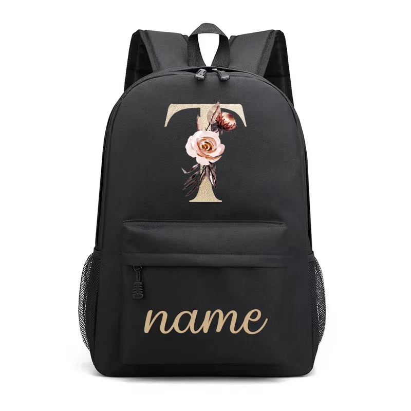 Custom Letter Name New Canvas Couple High School Bag Men Backpack Shoulders Laptop Backpack Unisex Backpacks Sport Bag