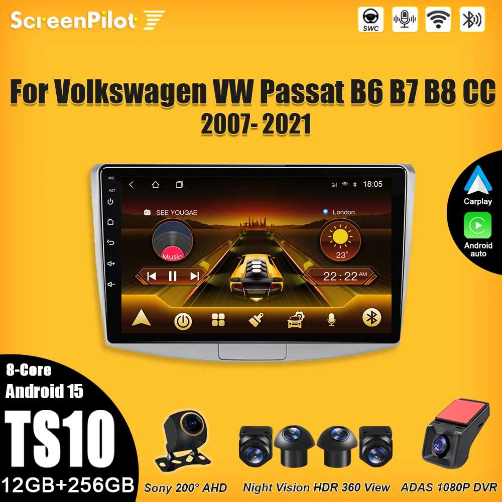 For Volkswagen VW Passat B6 B7 B8 CC 2007- 2021 Android 16 Multimedia Video Player Carplay Intelligent System Wifi 4G 8 Core