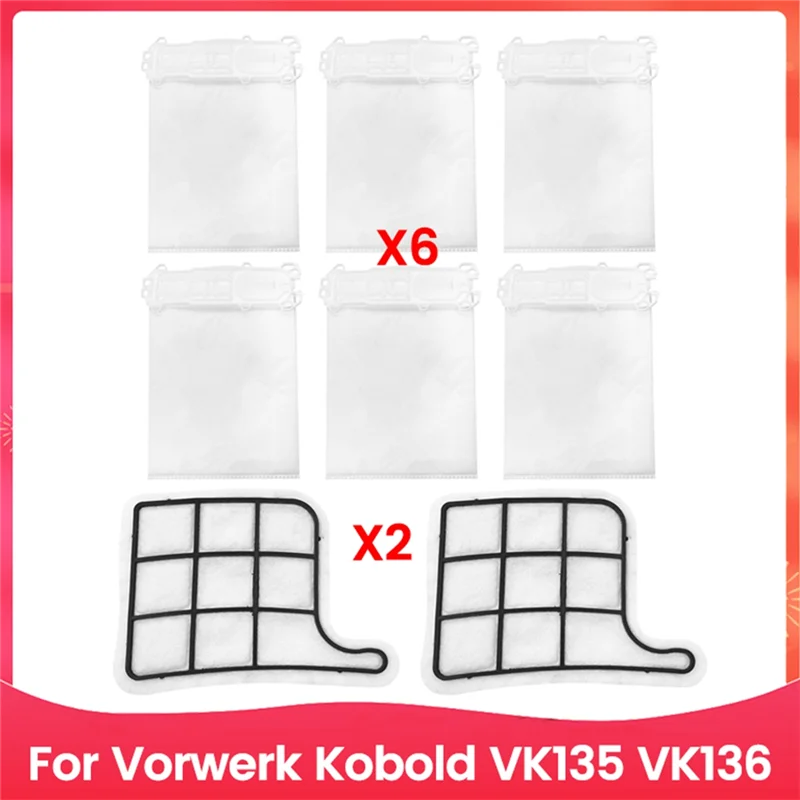 A005-8 قطعة مجموعة مرشح وحقيبة الغبار لـ Vorwerk Kobold VK135 VK136 ملحقات المكنسة الكهربائية استبدال أجزاء