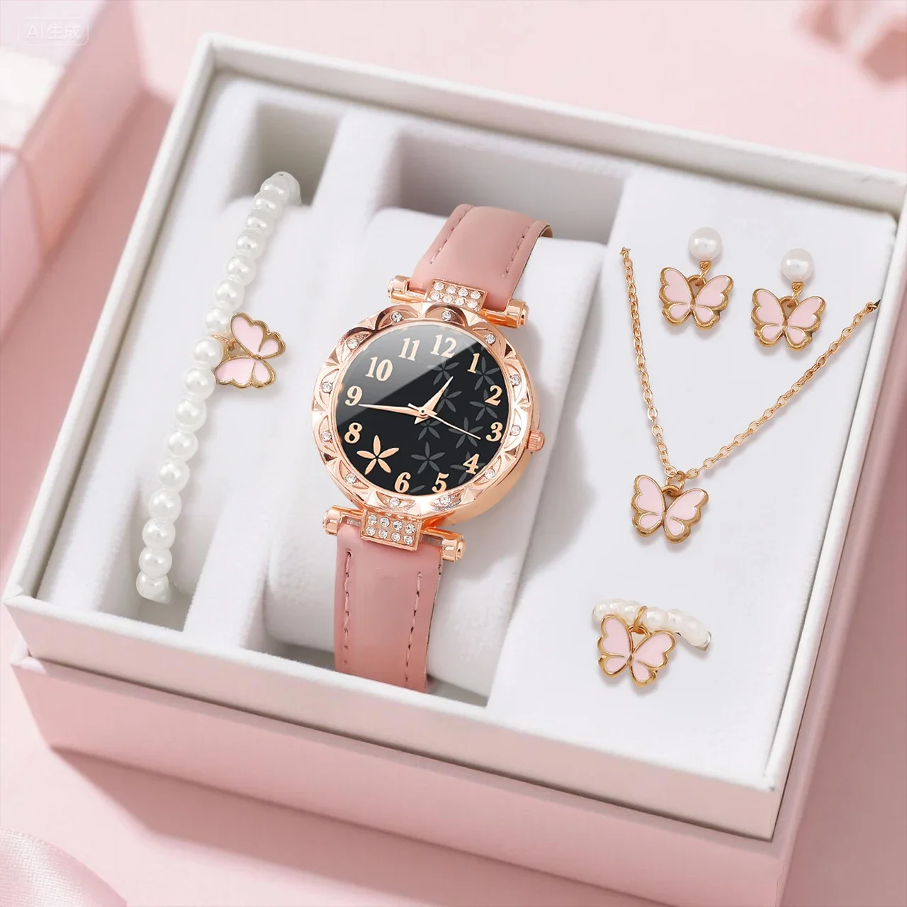 6-piece Fashion Women's Quartz Watch with Necklace Set, Suitable for Daily Wear and Gift Giving