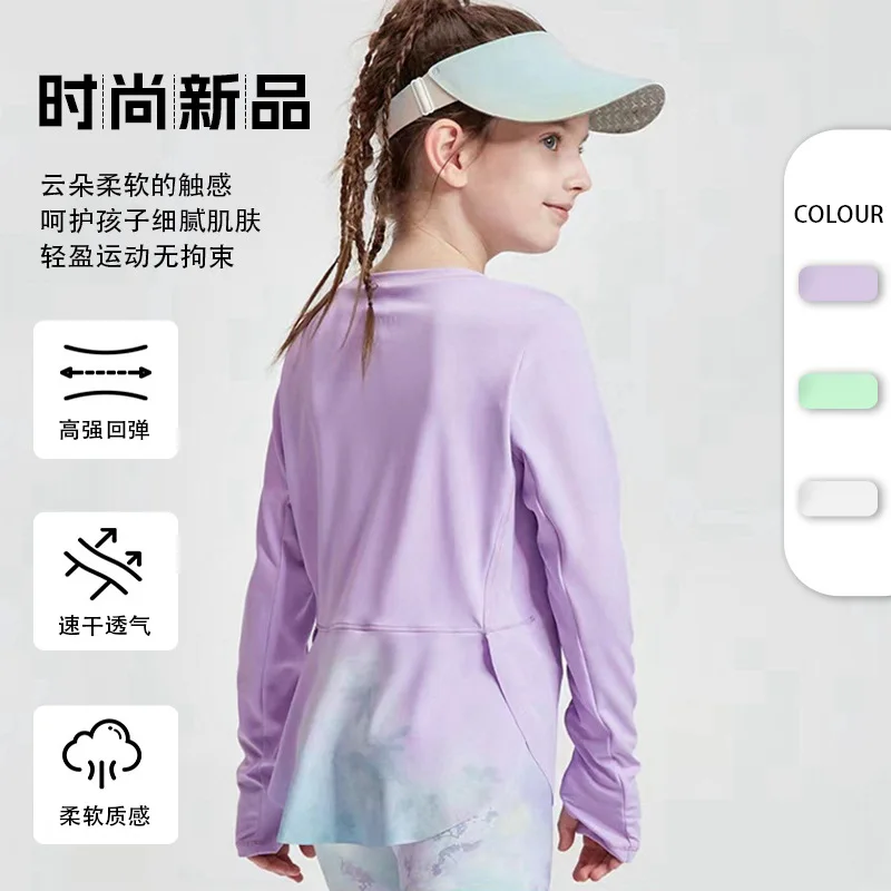 Spring and Autumn New Girls Children's Yoga Clothes Long Sleeve Personality Soft High Elasticity Quick Drying Sports Fitness