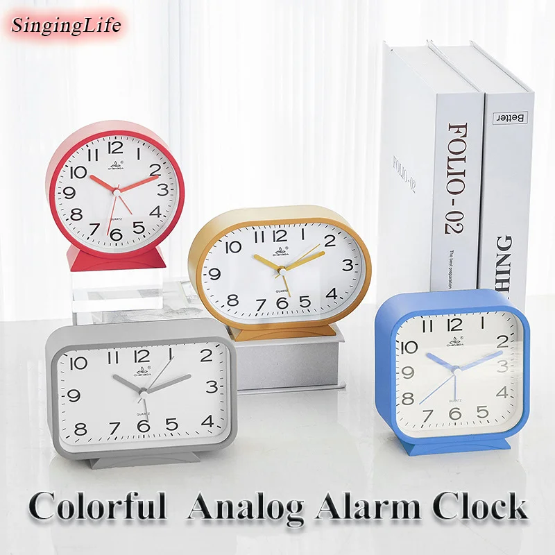 Small Alarm Clock Colorful Bedside Analog Display Quartz Clock Silent Student Desktop Learning Clock Home Office Table Decor