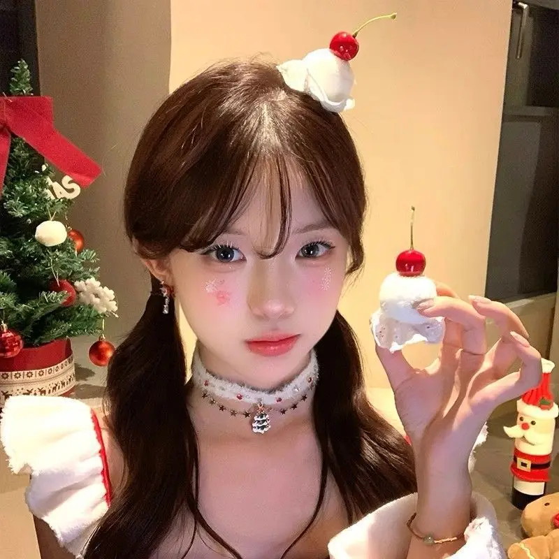 2 قطعة Kawaii لوليتا مشبك شعر حلو الآيس كريم الفراولة الكرز دبابيس الشعر القوس دبوس الشعر