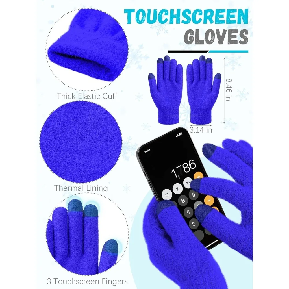 الشتاء قبعة قبعة وشاح قفازات، الدافئة الصوف متماسكة قبعة وشاح طويل الرقبة أدفأ شاشة تعمل باللمس قفازات الشتاء مجموعة هدايا للنساء