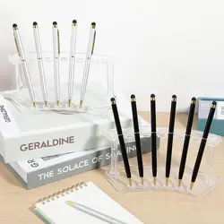 Plastic 6 Slots Vertical Fan-shaped Pen Holder Display Stand Black Transparent Makeup Brush Rack Durable Desk Organizer