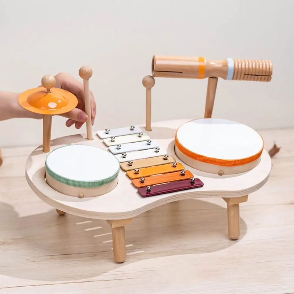 

New Wooden Musical Instruments Toys Musical Drum Montessori Toys Tone Eight Wooden Xylophone Drum Set Toddlers