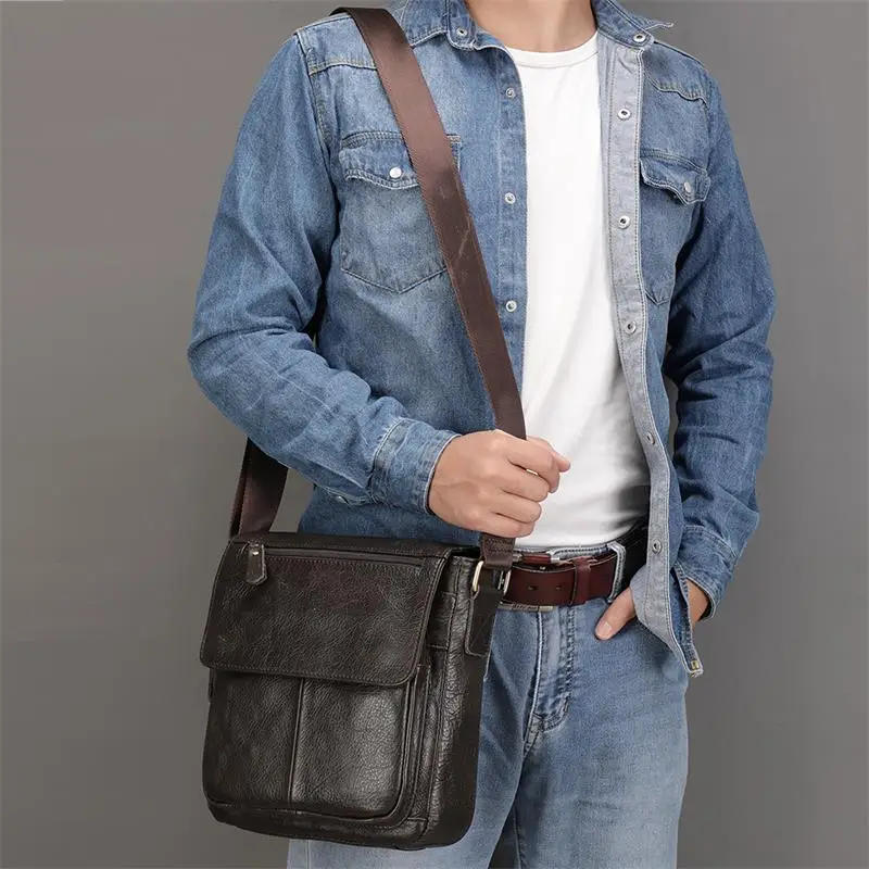 Bolso de hombro de cuero genuino para hombre, bandolera de piel de vaca, de alta calidad