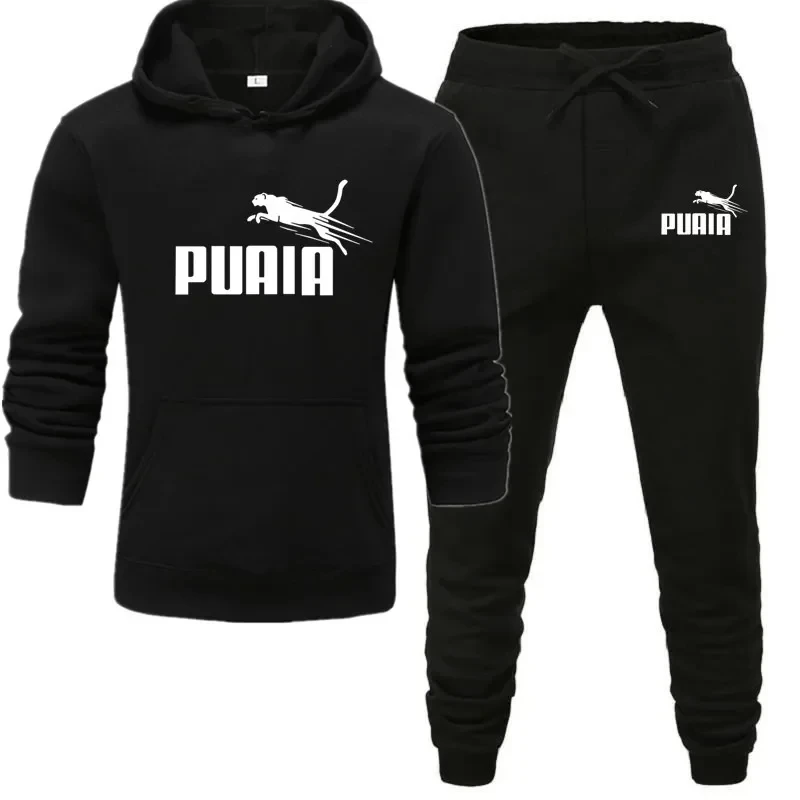 Agasalho masculino casual jogging terno ao ar livre conjunto com zíper hoodies + moletom preto 2 pçs primavera moda nova streetwear S-3XL