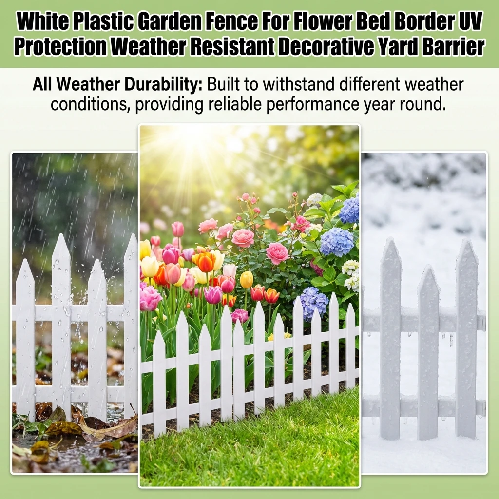 White Plastic Garden Fence For Flower Bed Border UV Protect Weather Resistant Decorative Yard Barrier