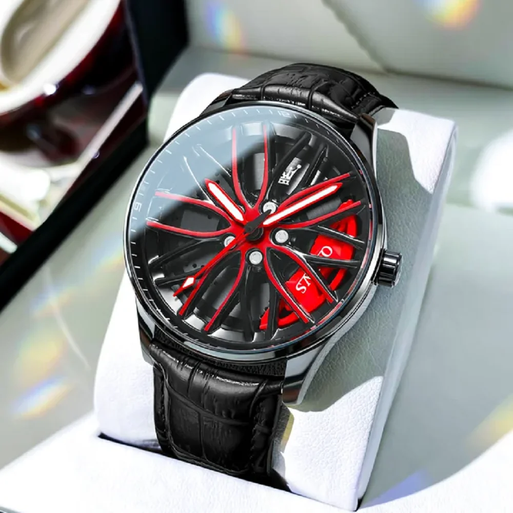 Business Luxury Quartz Watch Car Sport Rim Automatic Movement Round Dial Clock Watches Machinery Men Sport Watch