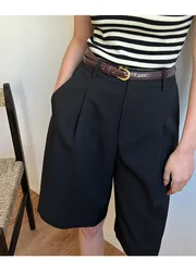 Pantaloncini larghi a vita alta da donna con cintura, estate Casual