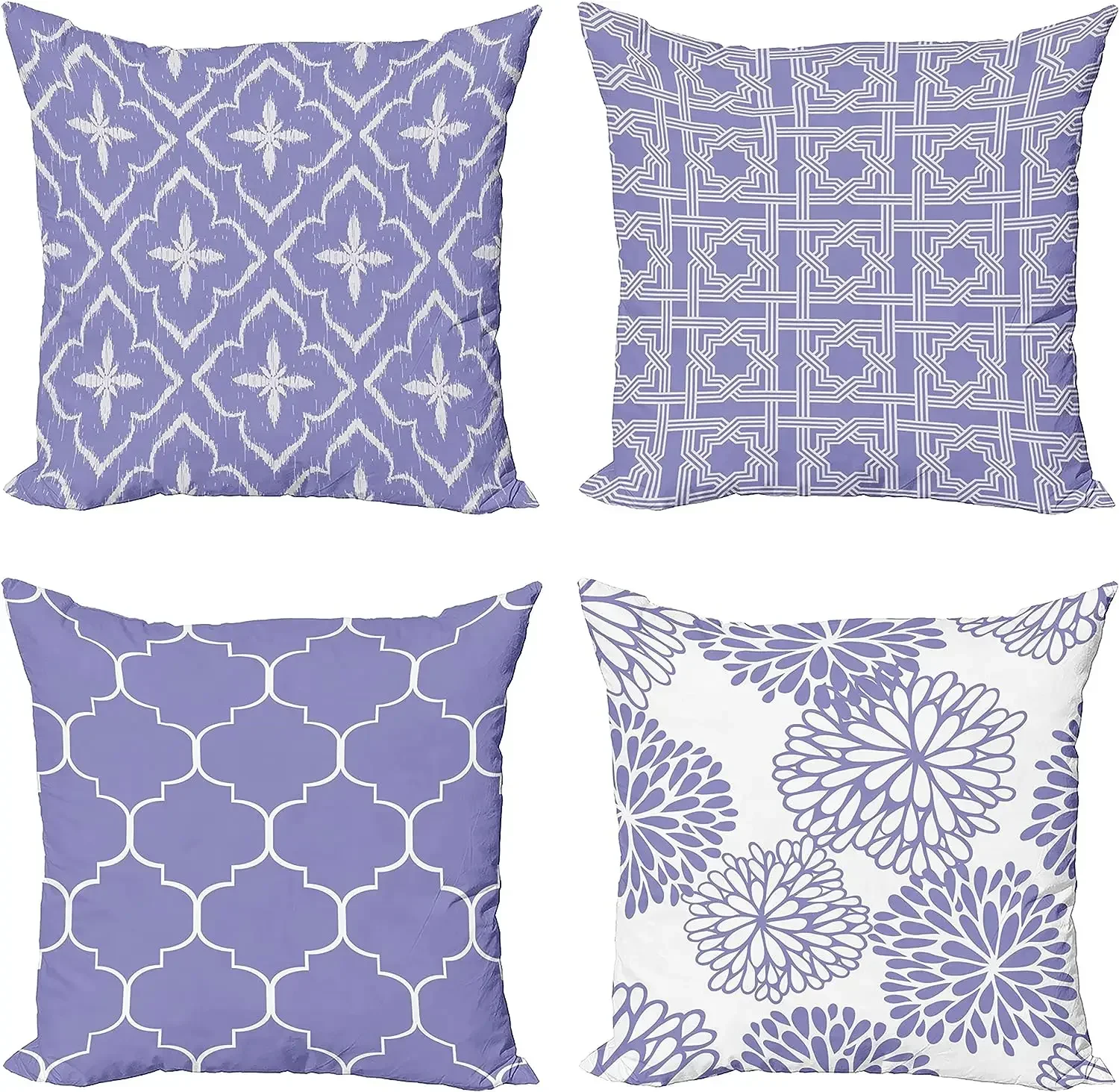 Retro Pillow Cover Cushion Cover, Monochrome Design Grid Modern Printing, Lavender White Home Decoration 40X40cm