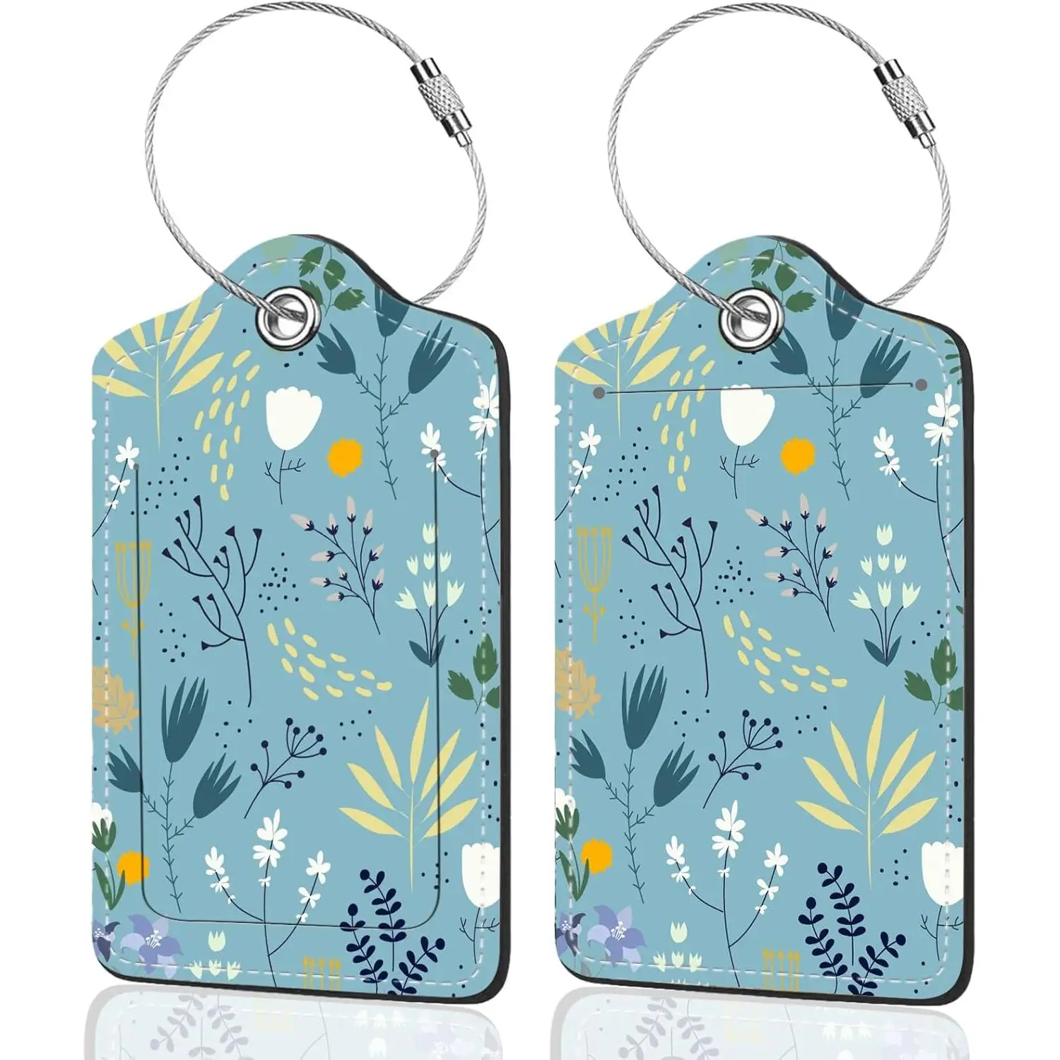

Синий цветочный принт, 2 упаковки багажных бирок для чемоданов, милая уникальная круизная багажная бирка из искусственной кожи с идентификационной этикеткой конфиденциальности, медицинская