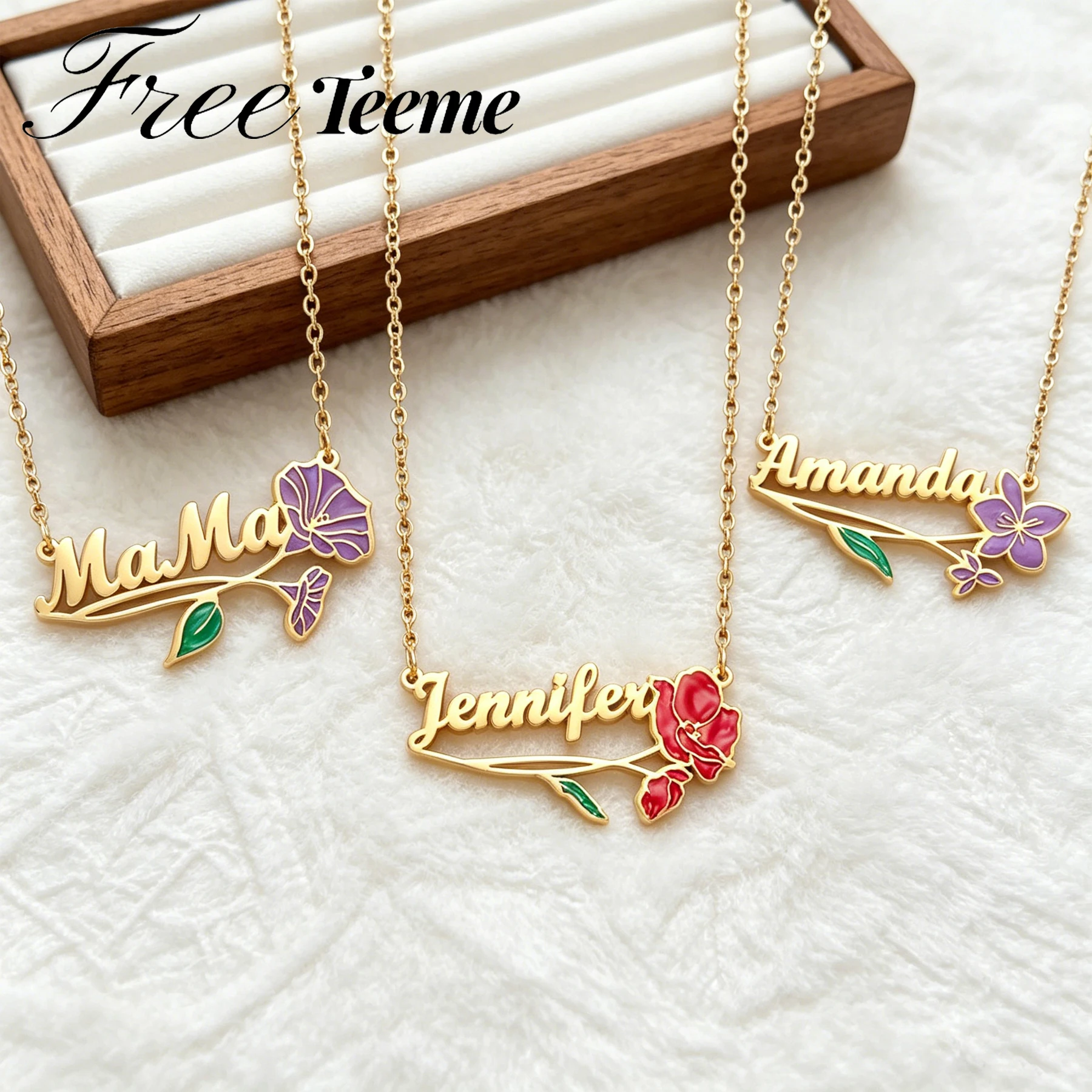 Birth Flower Necklace - Collana Personalizzata Freeteeme con Nome e