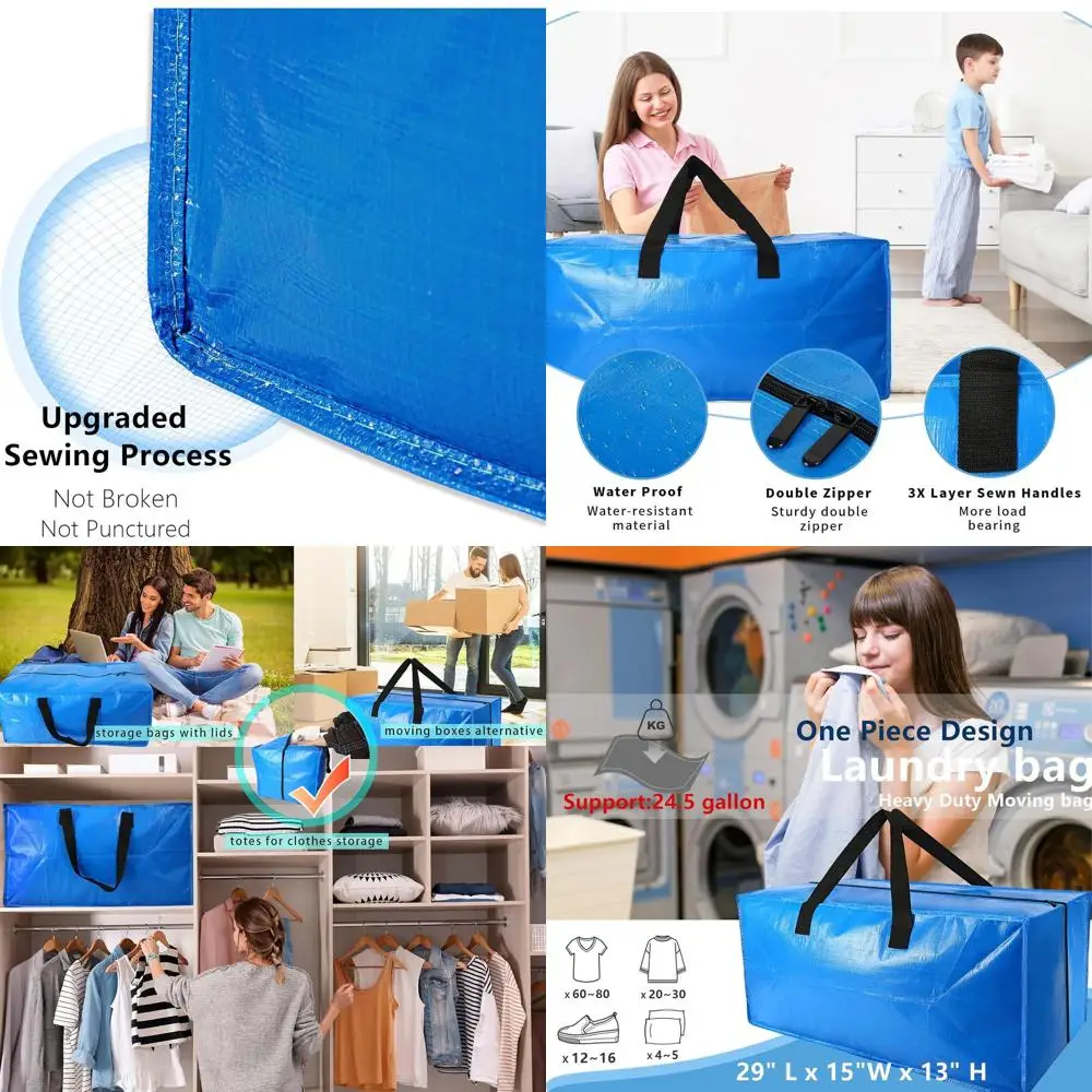 

Durable Extra Large Zippered Storage Bags, 12-Pack for College Dorms and Moving, Ideal for Clothing and Essentials