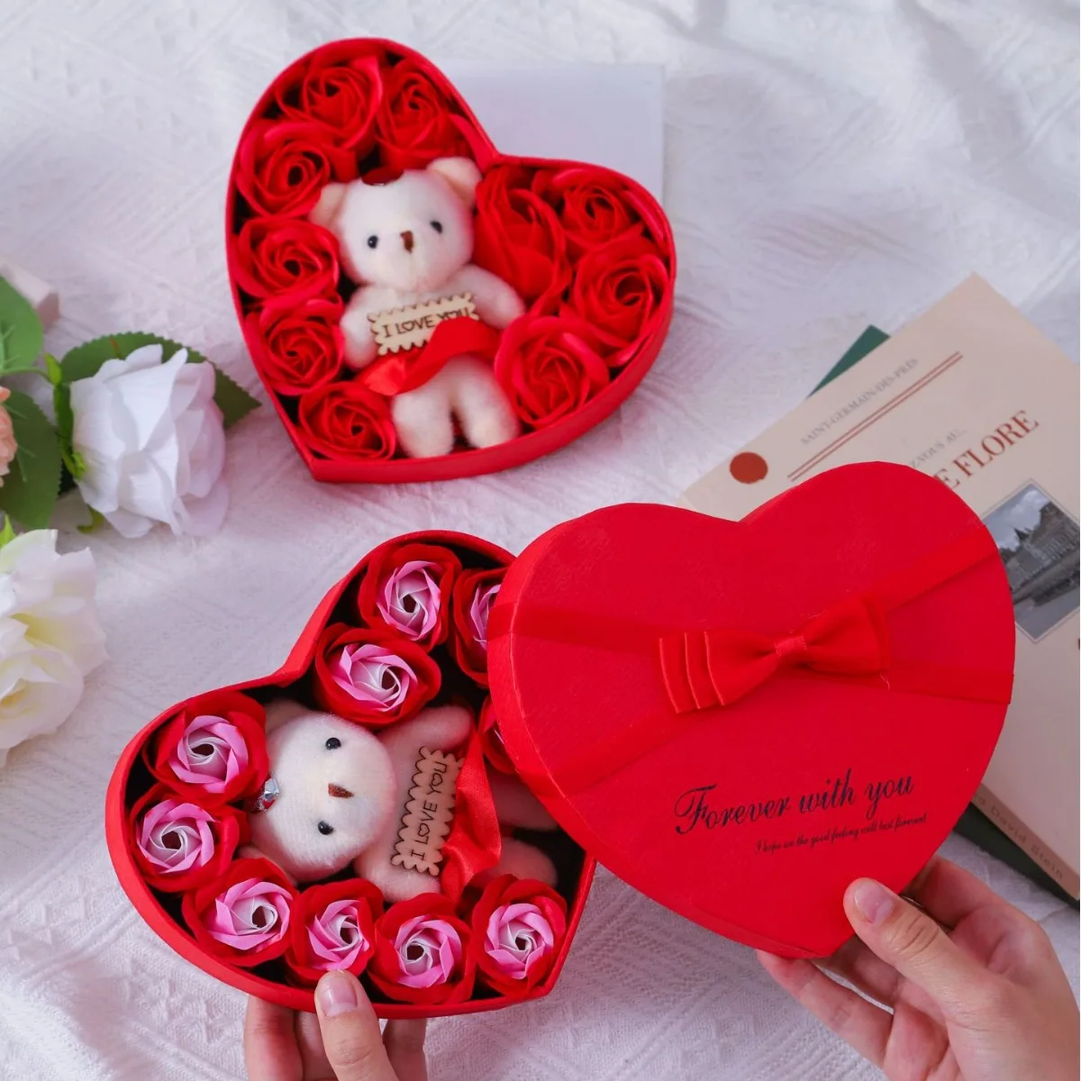 Rose Bär Seife Liebe Geschenk Box Romantische Valentinstag Geschenk Hochzeit Party Geburtstag Simulierte Blume Raum Dekoration Hause Liefert