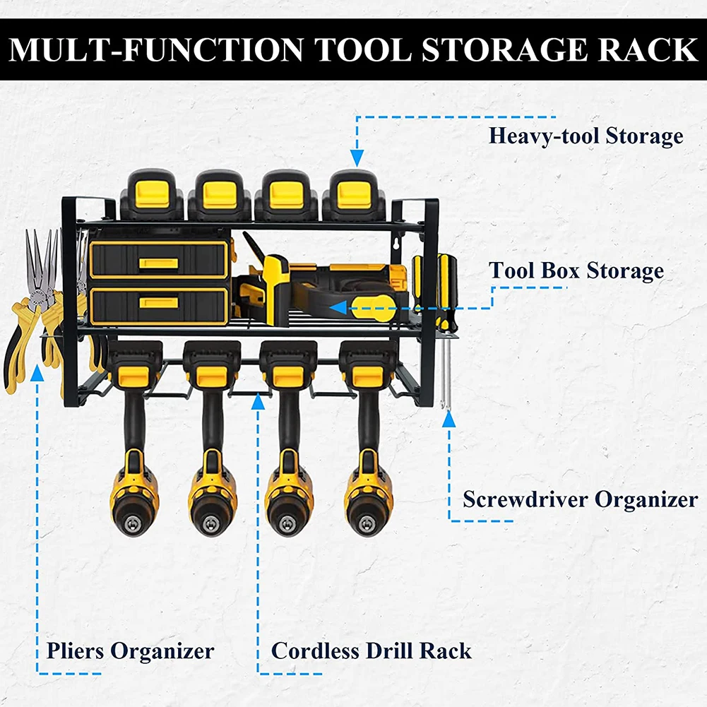 Power Tool Rack Organizer Heavy Duty Drill Holder Wall Mount 3 Layers