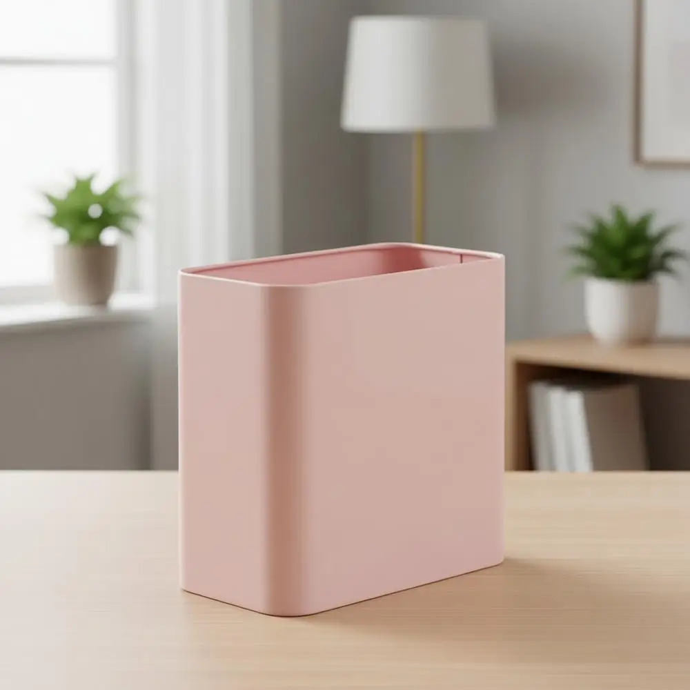 

Компактная прямоугольная мусорная корзина светло-розового цвета для дома и офиса