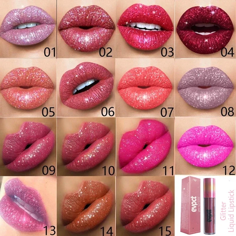 15 Color Shimmer Diamond Lip Gloss Matte Glitter Waterproof Liquid Lipstick Long Lasting Moisturizing Velvet Lipgloss Lip Makeup