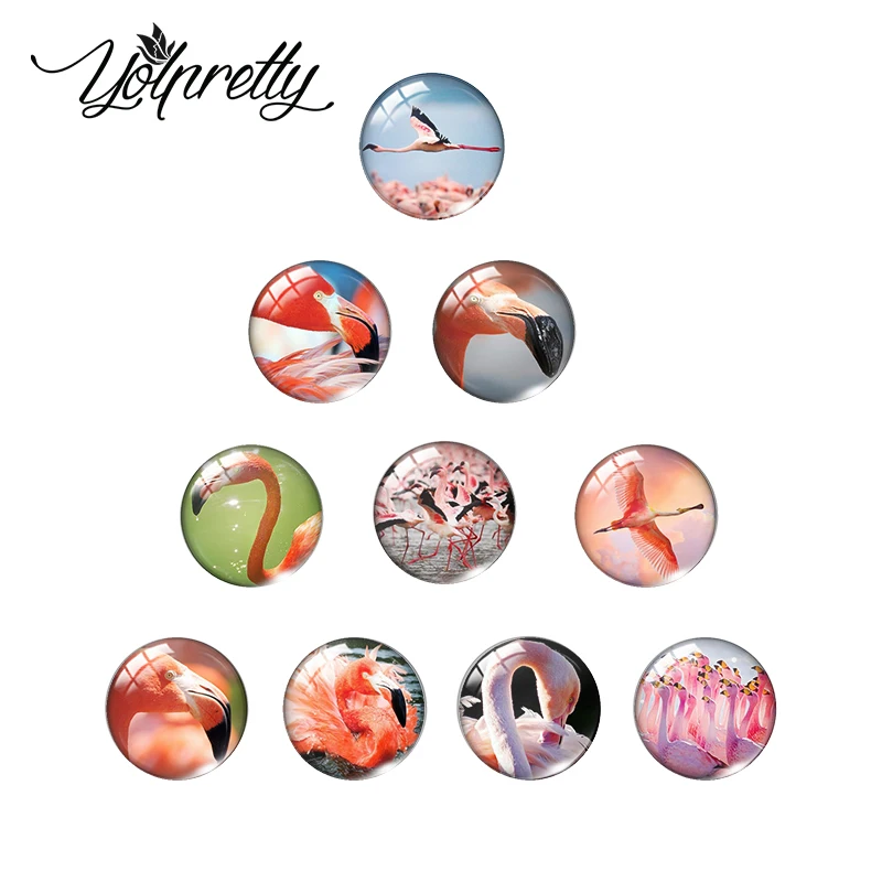 2023 New Arrival Flamingo Glass Cabochon Semi Finished Mixed Glass Jewelry Findings Making Component Accessories