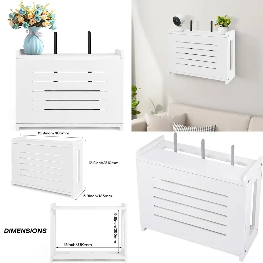 

White Wooden Wall-Mounted Router Shelf for WiFi, Modem, and Cable Organization