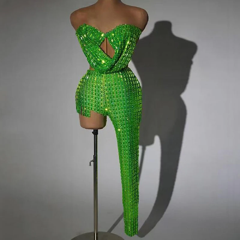 

Sexy Gogo Dancer Clothing Green Off Shoulder Bodysuit Nightcluba Bar Dancewear Singer Stage Costume Dancehall Queen Outfit