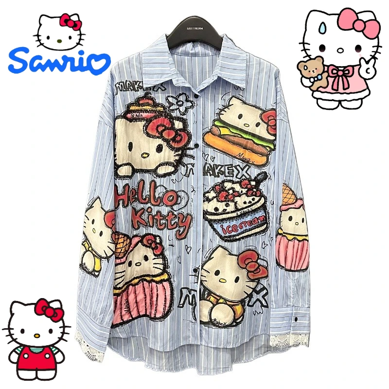 

Sanrio Hello Kitty милое пальто с героями мультфильмов, креативное кавайное летнее легкое дышащее свободное пальто для девочек, футболка, подарок, оптовая продажа