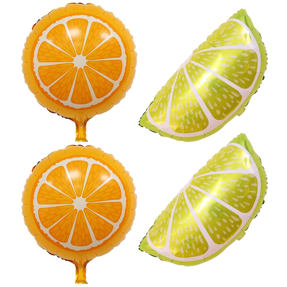 4 Pcs Lemon Orange Balloon Balloons Fruit Party Emulsion Reusable Decorations Hawaii Aluminum Film Cartoon Colorful