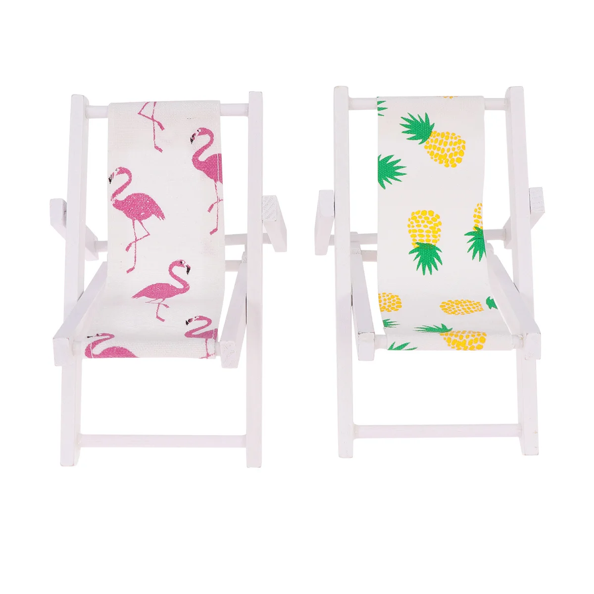 

2Pcs Mini Wooden Beach Chairs Mediterranean Pineapple Flamingo Pattern Phone Holder Summer Decor Kids Party Mini Adornment