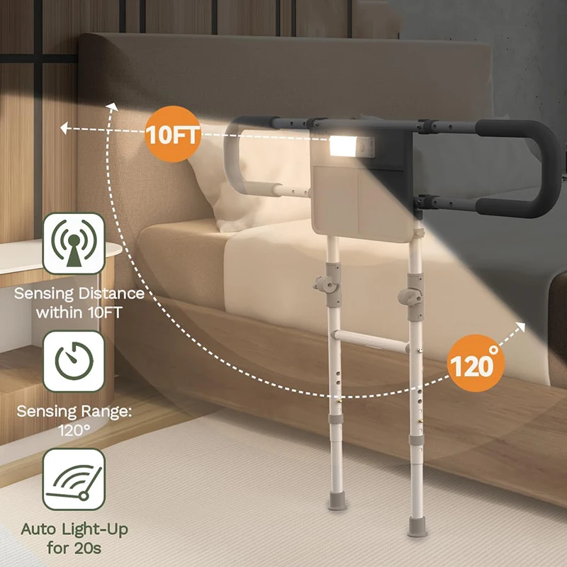 ضوء الحركة قابل للتعديل ارتفاع العرض دعم Led طوي الحرس درابزين السرير لكبار السن الكبار كبار السن سلامة المرضى الجراحية #3