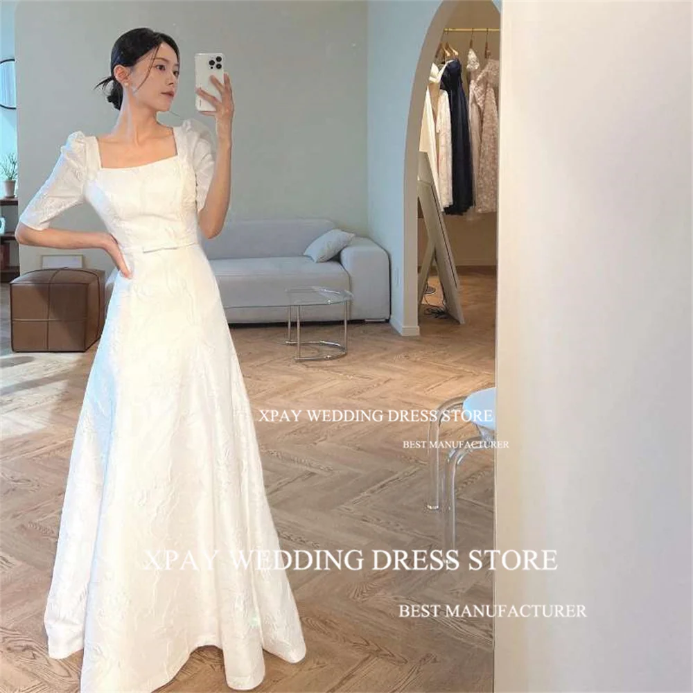 XPAY Square Neck Korea Wedding Dresses Half Sleeve A Line Wedding Photos Shoot Lace Up Backless Custom Made Prom Bride Dress