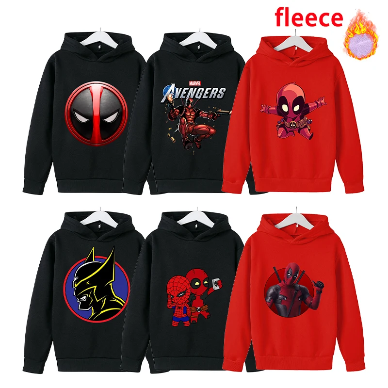 Deadpool Childern Thicken Hoodie Toddler Warm Vogue Y2k Trendy Marvel Anime Cartoon Sweatshirt Boys Girls Clothing Pullover Tops