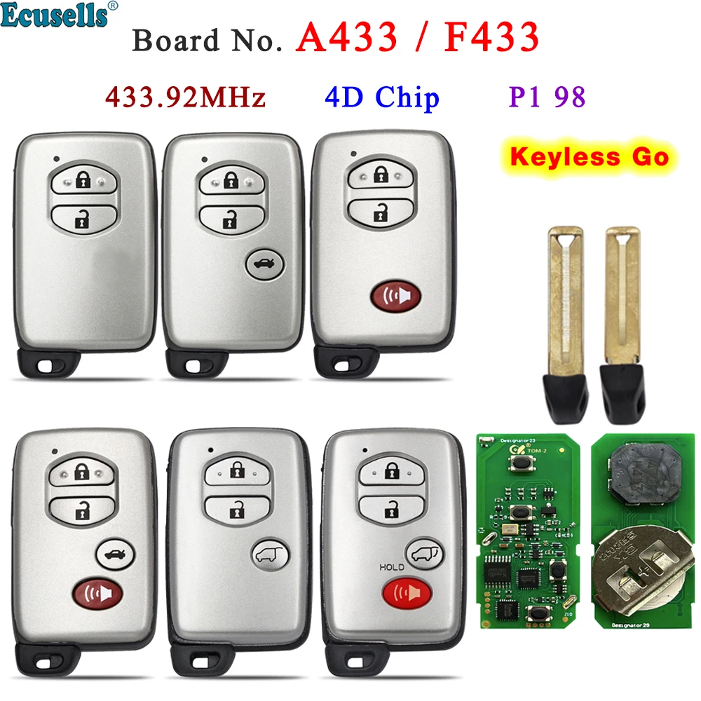 Ecusells Smart Remote Keyless Go Car Key For Toyota Land Cruiser Prado Camry Crown Aurion LC200 A433 F433 4D Chip 433Mhz P1 98