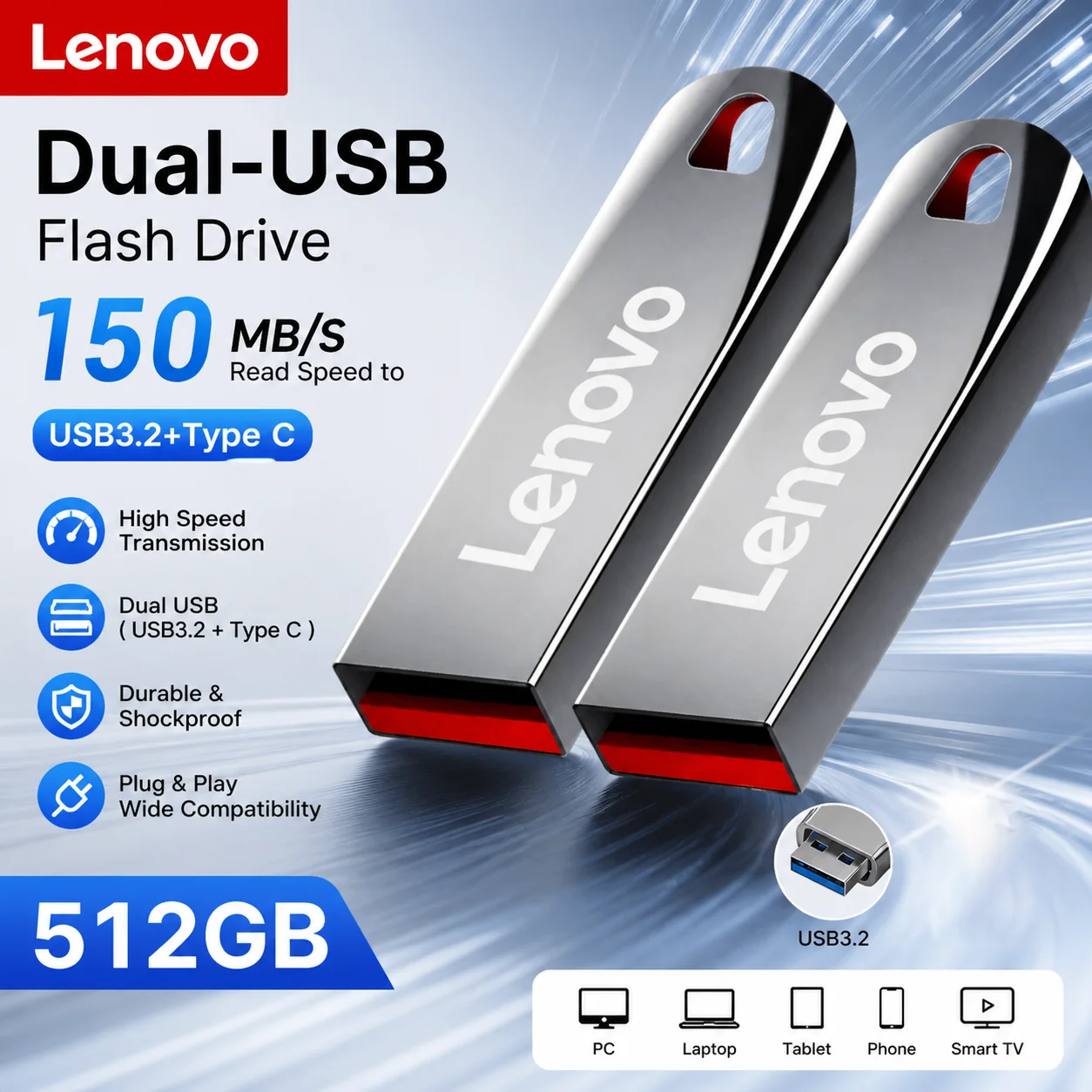 Lenovo OTG USB3.0 Flash Drive 512GB High Speed Metal Pen Drive Mini Memory Stick 128GB Pendrive U Disk for Network Card Computer