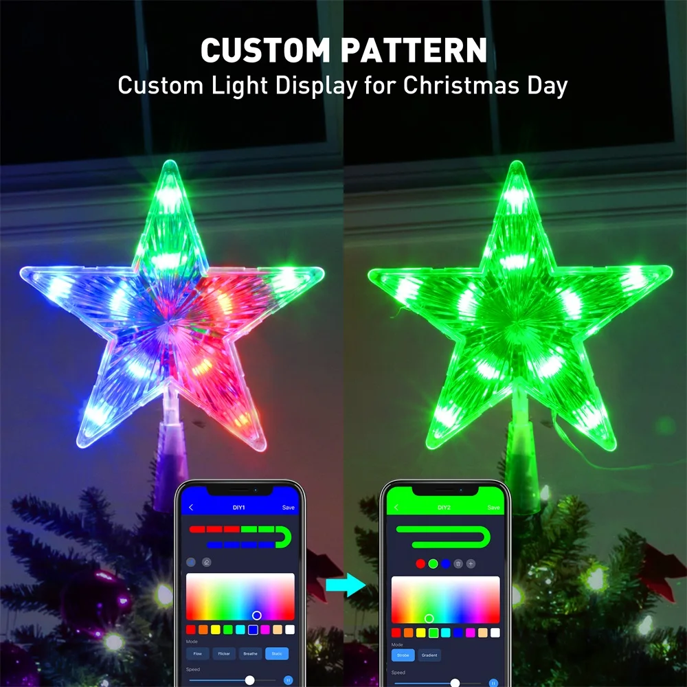 19cm RGB gwiazda na szczyt choinki bożonarodzeniowej LED kontrola aplikacji Led świecące gwiazdka lekki Pentagram ozdoba choinkowa dekoracji 2024