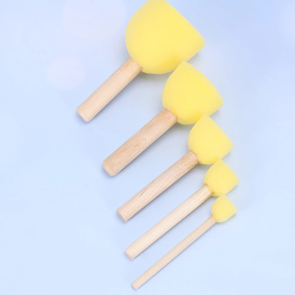 

20 Pcs Washable Wooden Handle Brush Painting Accessories Sponge Yellow Drawing Child